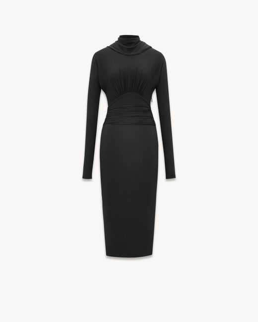 Saint Laurent Black Cowl-Back Jersey Midi Dress