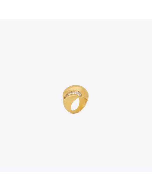 Saint Laurent White Wirbelwindförmiger kristall-ring aus metall gelb/gold