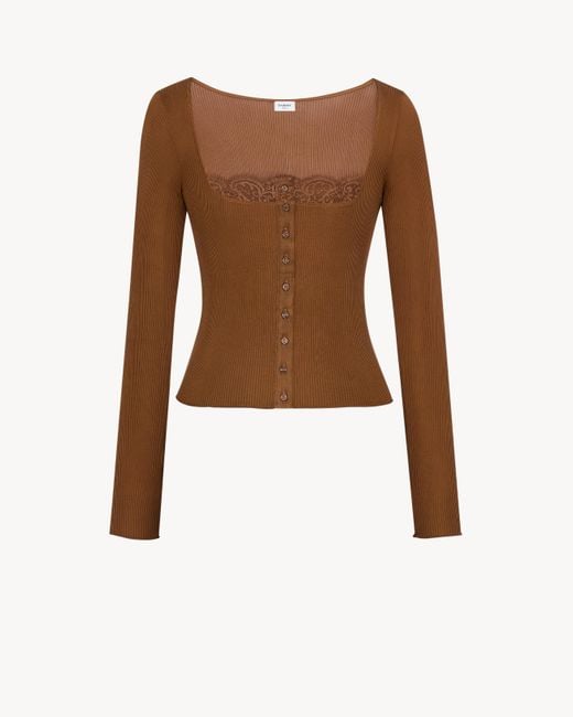 Saint Laurent Brown Laced Square-Neck Top
