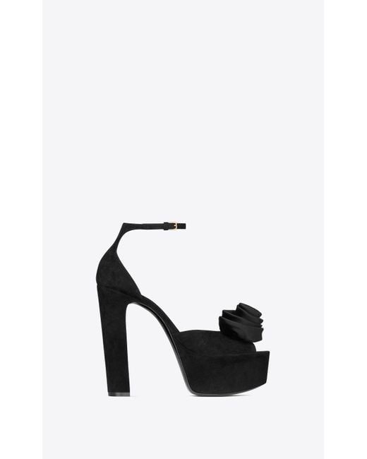 Saint Laurent Jodie Platform Sandals In Suede With Silk Satin Flower in