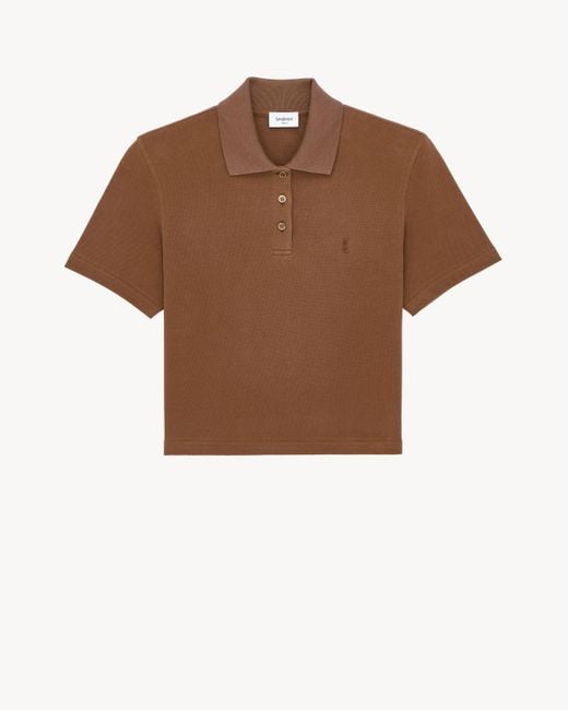 Saint Laurent Brown Cassandre Cropped Polo
