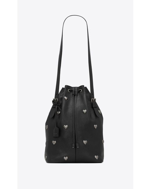 Saint Laurent Black Rivage Medium Bucket In Vintage Leather And Heart-shaped Studs
