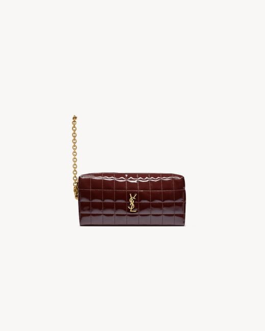 Saint Laurent Saint Laone Sizerent チェーン付きカサンドラ マテラッセ カレ ポーチ（シャイニーキャンバス） Red