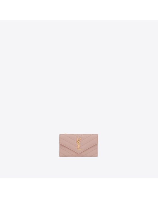 Saint Laurent Pink Cassandre Matelassé Fragments Flap Card Case