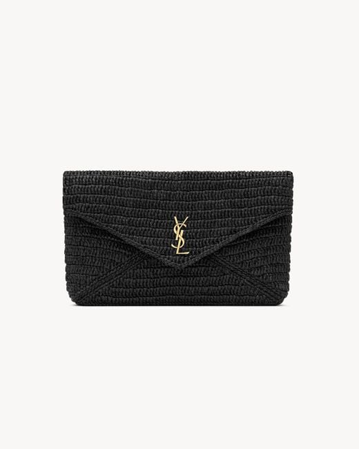 Saint Laurent Saint Laone Sizerent カサンドラ ラージ エンベロープポーチ（ラフィア） Black