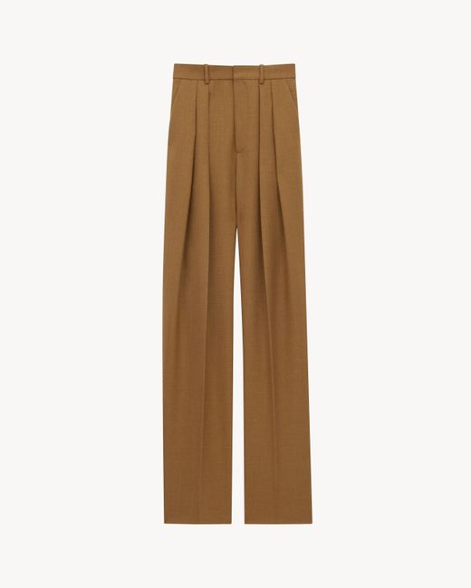 Pantalon Ample En Laine Chinée Vert Saint Laurent en coloris Natural