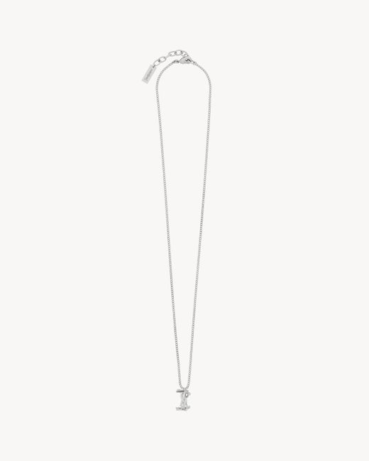 Saint Laurent White Cassandre Ring Necklace for men