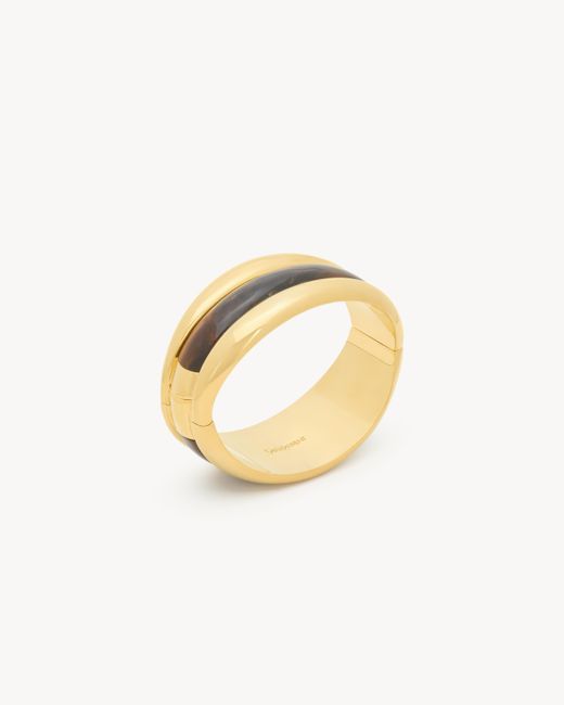 Manchette Rainurée Écaille De Tortue En Résine Et Métal Saint Laurent en coloris Metallic