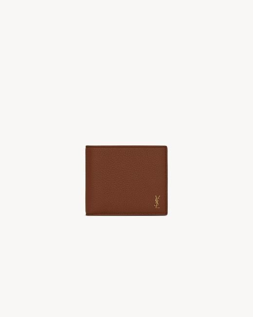 Saint Laurent White Tiny Cassandre East/west Wallet With Coin Purse In Grained Leather for men