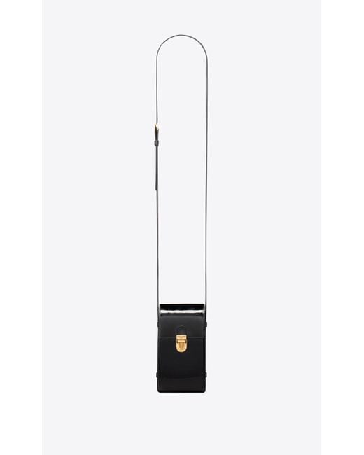 Saint Laurent Tuc Phone Pouch With Strap In Patent Leather in Black for