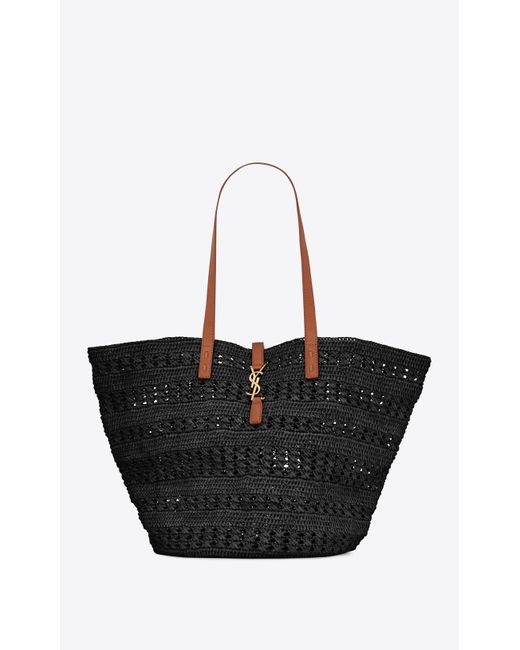 Saint Laurent Panier Medium Bag In Crochet Raffia And Smooth Leather in  Black | Lyst