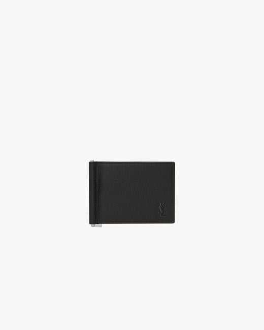 Saint Laurent White Cassandre Shadow Portefeuille Avec Pince À Billets En Cuir Grainé for men