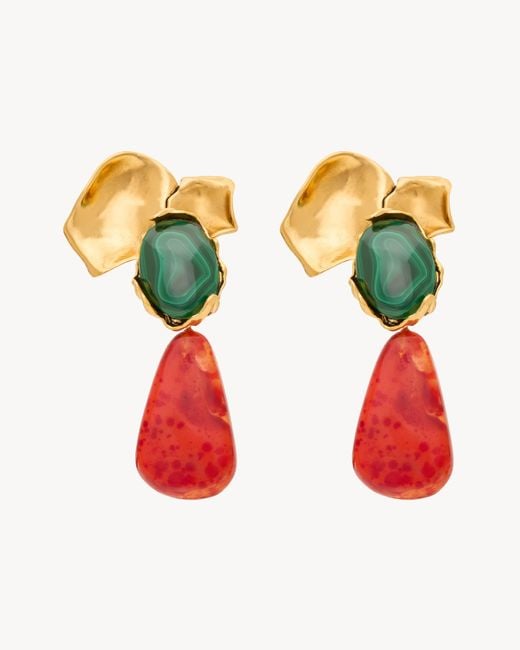 Boucles D'Oreilles À Pendants Pétales En Malachite, Résine Et Métal Saint Laurent en coloris Red