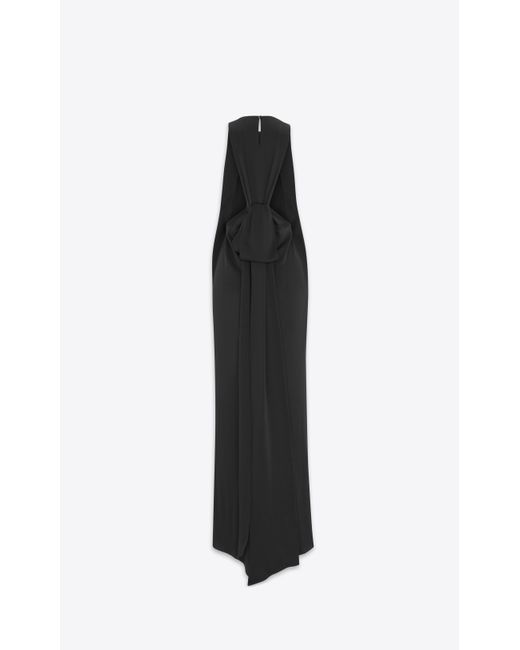 Saint Laurent Black Robe Noeud En Crêpe Satin Noir