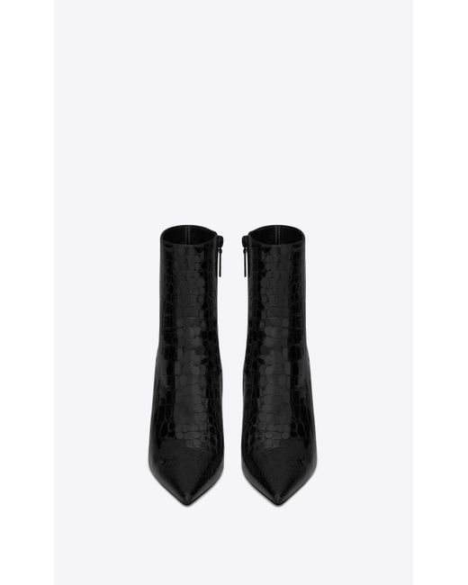 Saint Laurent Opyum Booties In Alligator-embossed Patent Leather With Black  Heel | Lyst