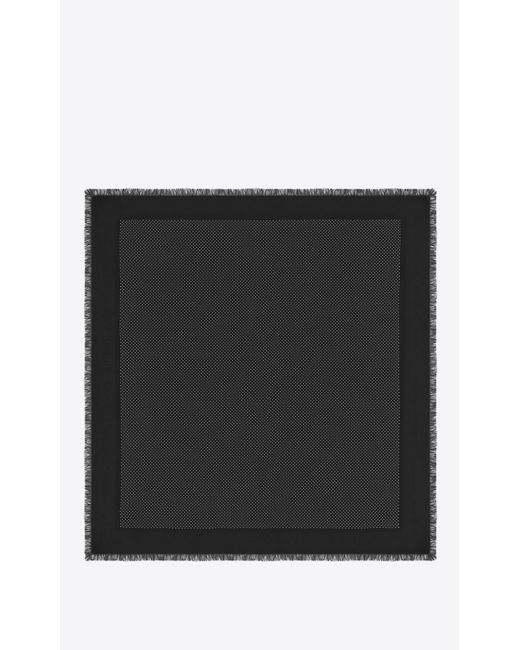 Saint Laurent Black Large Square Scarf In Micro Heart Modal And Silk