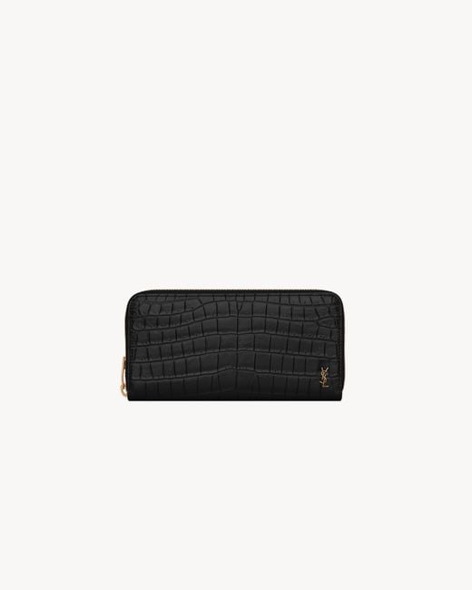 Saint Laurent White Tiny Cassandre Portefeuille Zippé En Cuir Mat Embossé Crocodile for men