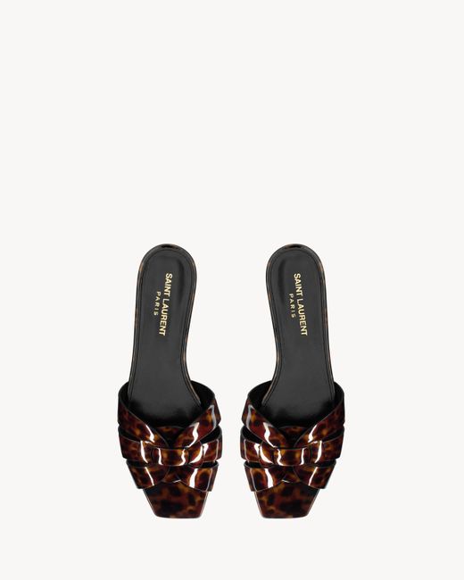 Saint Laurent トリビュート ミュール（べっ甲/パテントレザー） マロン Black