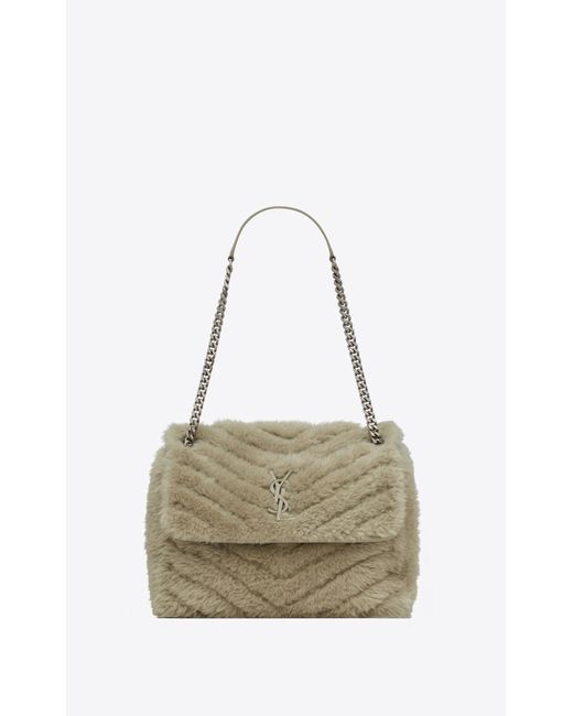 Saint Laurent Leather Niki Medium Chain Bag In Shearling in Clay (White ...