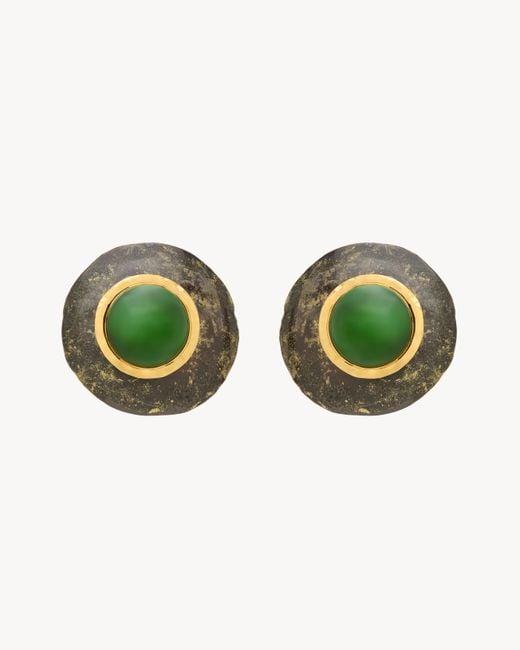 Saint Laurent Green Cabochon Earrings
