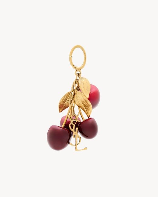 Saint Laurent White Cassandre Cherry Bag Charm
