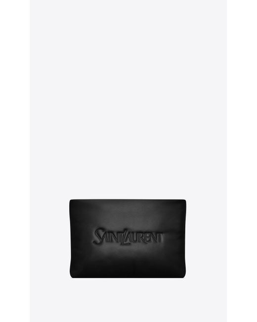 Saint Laurent Black Small Puffy Pouch In Lambskin for men