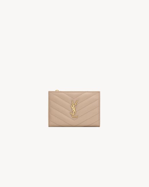 Saint Laurent Natural Cassandre Matelassé Fragments Bi-fold Wallet
