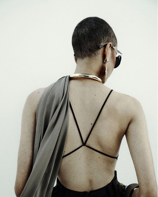 Saint Laurent Black Backless Bodysuit In Stretch Silk Georgette