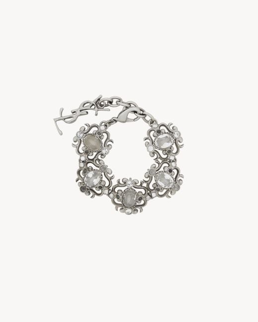 Saint Laurent White Crystal Flower Bracelet