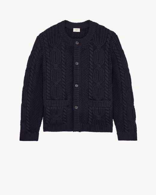 Saint Laurent Blue Cable-Knit Cardigan for men