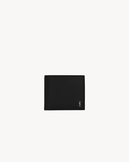 Saint Laurent White Tiny Cassandre E/w Portefeuille Avec Porte-monnaie En Cuir Lisse Noir for men