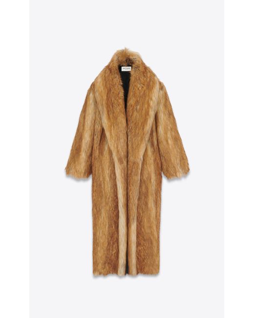 Manteau long en fourrure non animale Saint Laurent pour homme en coloris Natural