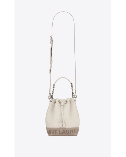 Saint Laurent White Rive Gauche Mini Bucket Bag In Canvas And Leather