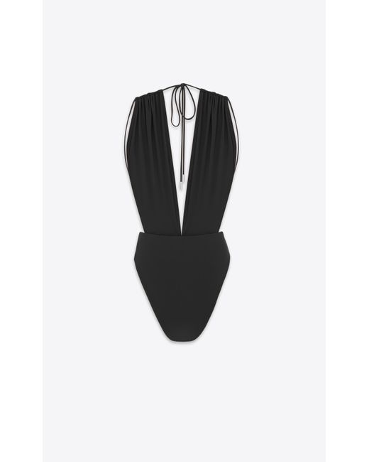 Saint Laurent Black Backless V-halter Swimsuit