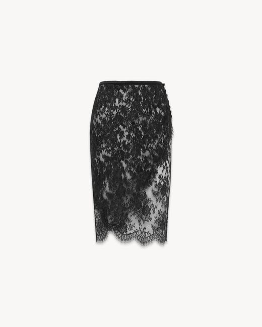 Saint Laurent Black Jupe Crayon En Dentelle Noir