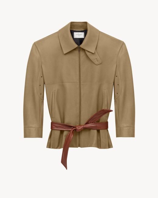 Saint Laurent Natural Jacke Aus Lammleder Mit Gürtel