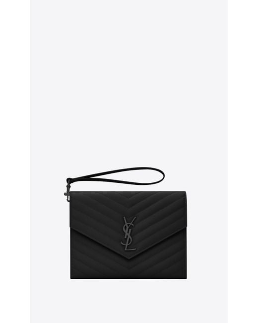 Saint Laurent Cassandre Matelassé Flap Pouch In Grain De Poudre