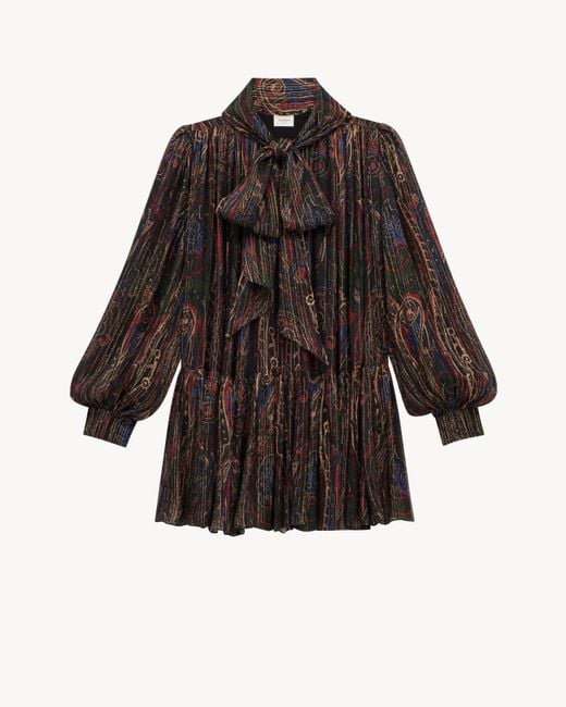 Saint Laurent Brown Silk-Blend Patterned Mini Dress