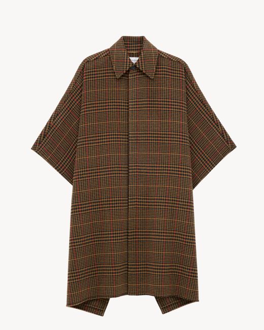 Cape À Motif Écossais En Laine Saint Laurent en coloris Brown