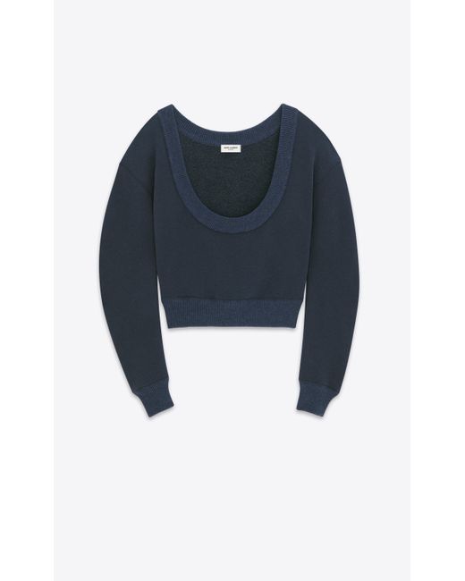 Saint Laurent Blue Scoop-neck Cropped Sweatshirt