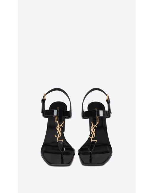 cassandra open sandals with black monogram in patent leather