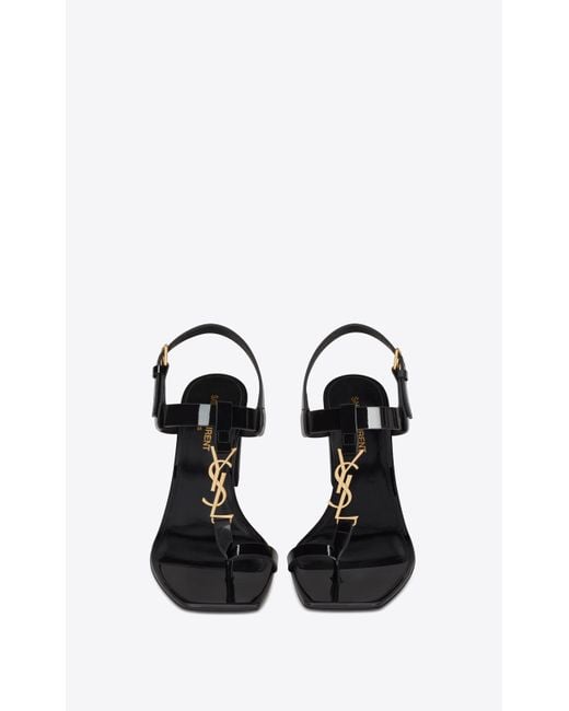 Saint Laurent Cassandra Heeled Sandals In Patent Leather With Gold-tone ...