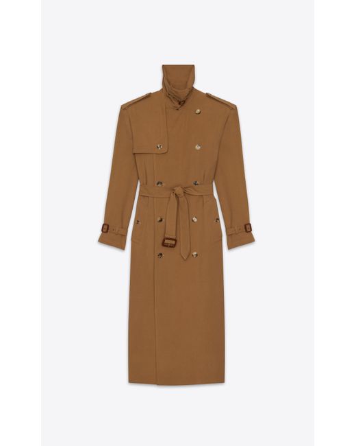 Saint Laurent Natural Trench Coat In Twill