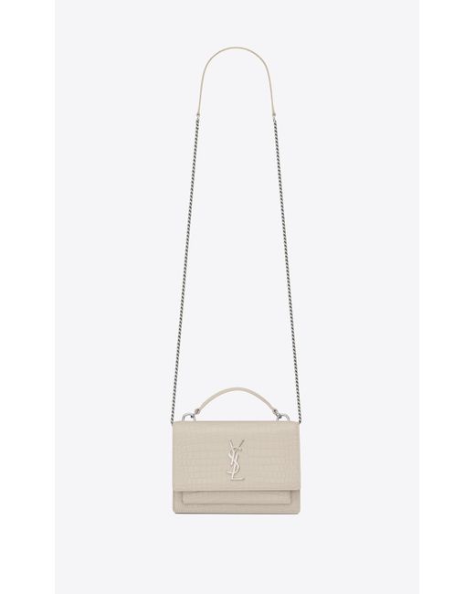 Saint Laurent Off-white Croc Sunset Chain Wallet Bag