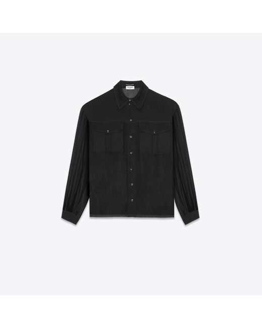 Saint Laurent Black Shirt In Silk Crepe Muslin