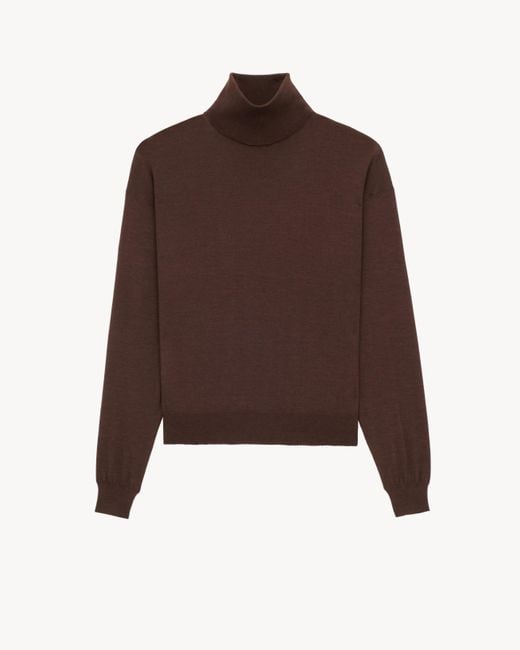 Pull À Col Roulé En Cachemire, Laine Et Soie Saint Laurent en coloris Brown
