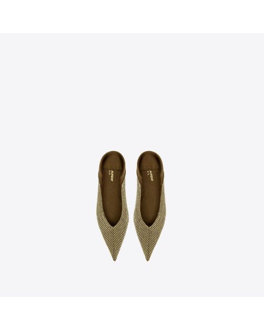 Saint Laurent Metallic Nour Slippers In Satin Crepe And Rhinestones