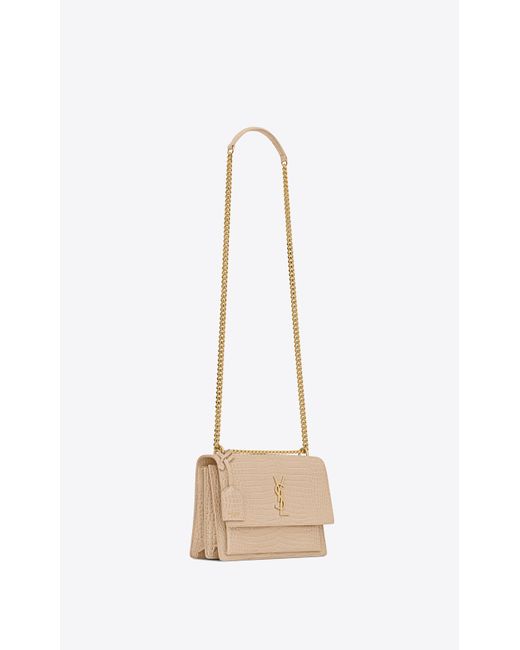 Saint Laurent Sunset Medium Chain Bag In Crocodile-embossed Shiny Leather  in Natural | Lyst