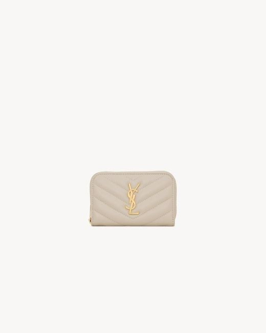 Saint Laurent White Cassandre Matelassé Coin Card Wallet