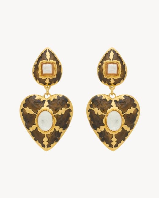 Saint Laurent Metallic Heart Drop Earrings